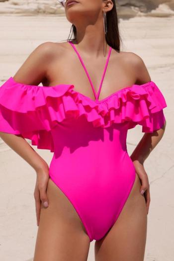 sexy 3 colors padded deep v cascading ruffle one-piece swimsuit