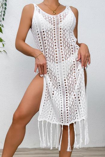 sexy cut out knitted 4 colors tassel slit beach dress cover-up(only cover-up)