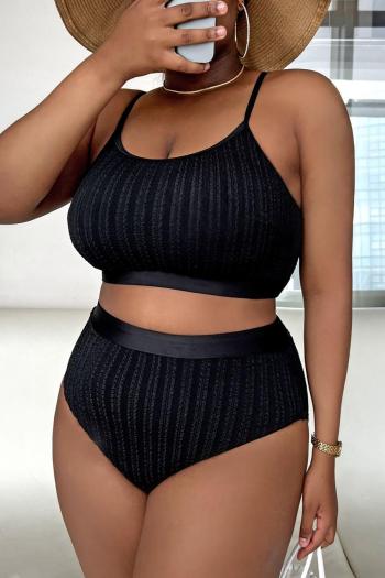 sexy plus size solid color padded high waist tankini set