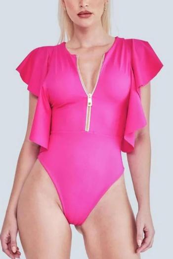 sexy 3 colors padded zip-up ruffle one-piece swimsuit