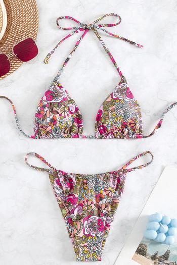 sexy floral batch printing 5 colors padded halter-neck triangle bikini set