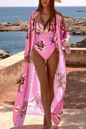 sexy floral printing padded underwire one-piece swimsuit with cover-up