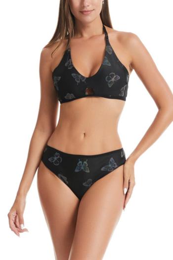 sexy plus size butterfly graphic reflective padded halter-neck tankini se