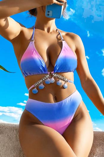 sexy gradient color tie dye padded rhinestone chain pendant bikini set