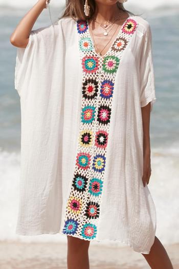 sexy 6 colors cut out crochet stitching v-neck loose beach dress cover-up