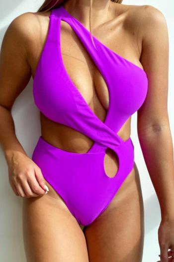 sexy pure color padded one shoulder one shoulder hollow one-piece swimwear