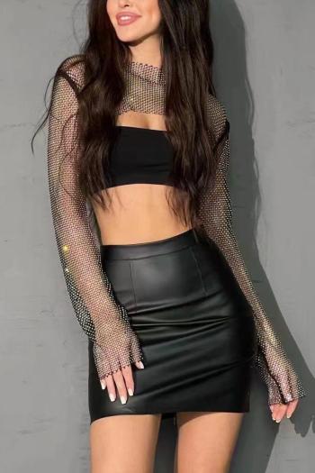 sexy fishnet rhinestone crop top long sleeves cover-up(only fishnet cover-up）