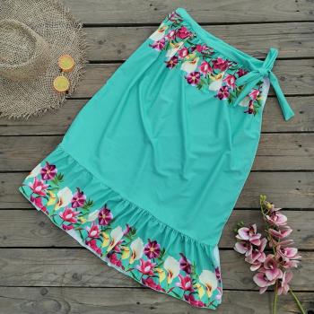 stylish floral printing lace-up beach skirt cover-up