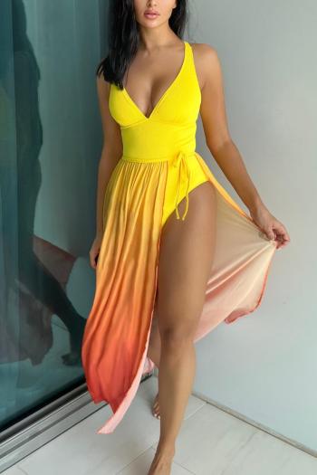 xs-l sexy padded backless sling one-piece swimsuit & gradient color beach skirt