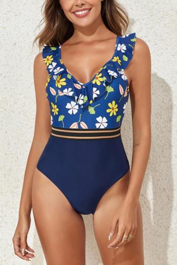 sexy plus size floral printing padded ruffle backless one-piece swimsuit#4#