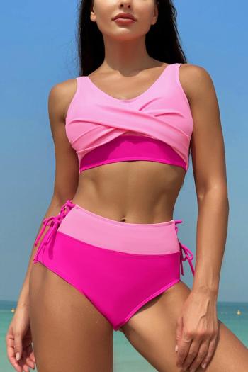 sexy plus size color-block padded high waist lace-up tankini set