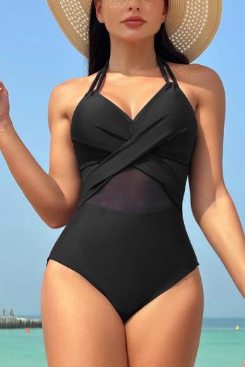 sexy plus size mesh stitching 7 colors padded halter-neck one-piece swimsuit