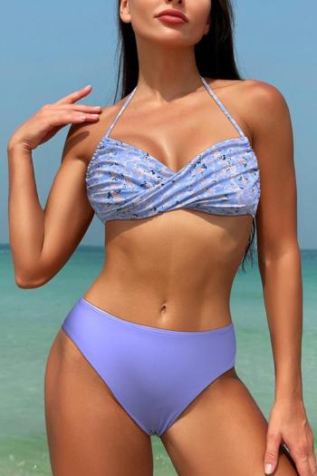 sexy graphic printing padded halter-neck lace-up bikini set