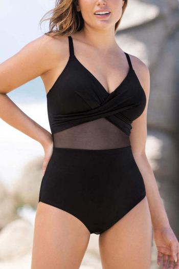sexy mesh stitching two colors padded backless one-piece swimsuit