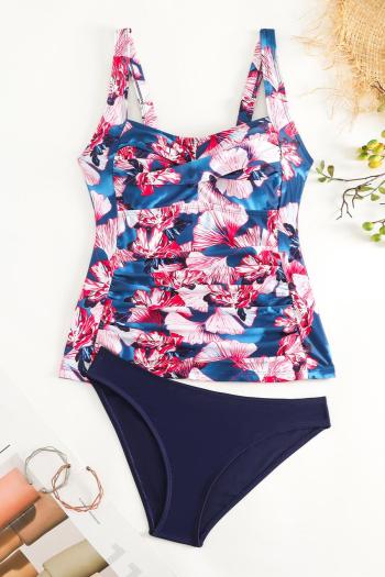 sexy floral printing padded backless sling pleated tankini set