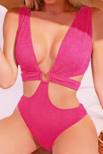 sexy 3 colors padded hollow ring linked one-piece swimsuit