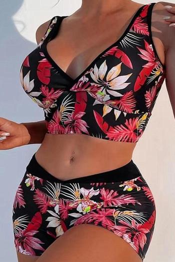 sexy floral and leaf printing 5 colors padded high waist flat angle tankini set