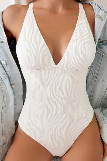 sexy pure color textured padded backless ring linked one-piece swimsuit