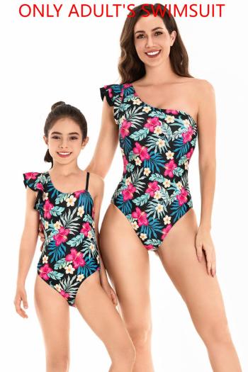 mom parent-child new floral printing padded ruffle sexy one-piece swimsuit