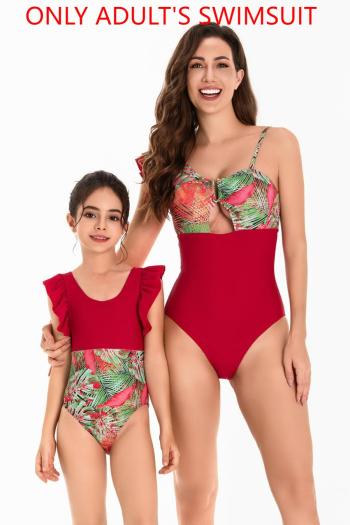 family couple style lady sexy leaf print padded hollow ruffle one-piece swimsuit