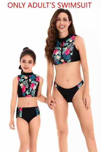 family couple style lady floral printing padded zip-up tankini set