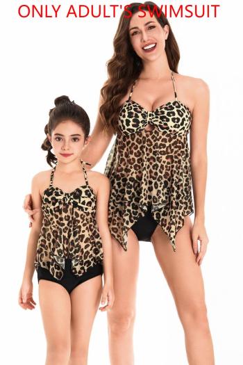 family couple style lady leopard printing padded halter-neck lace-up tankini set