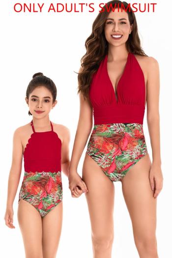 mom parent-child leaf printing padded halter-neck sexy one-piece swimsuit