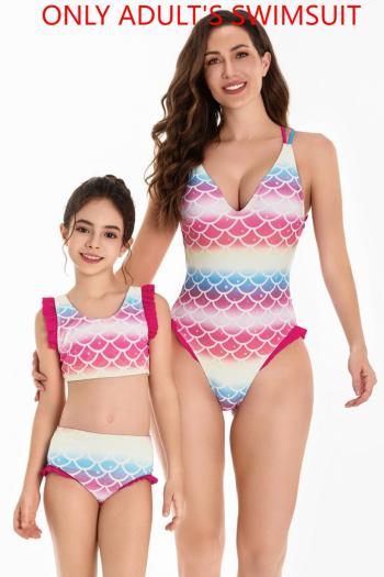 mom parent-child fish scale printing padded deep v sexy one-piece swimsuit