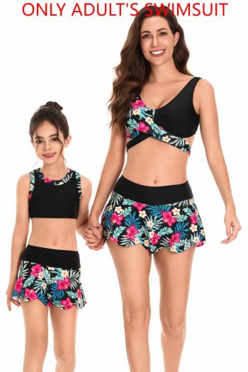 mom parent-child floral printing padded skirt hem design sexy tankini set
