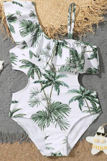 girl teen stylish coconut tree printing padded hollow one-piece swimsuit