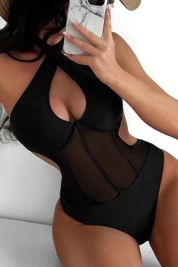 sexy mesh stitching 4 colors padded underwire halter-neck one-piece swimsuit