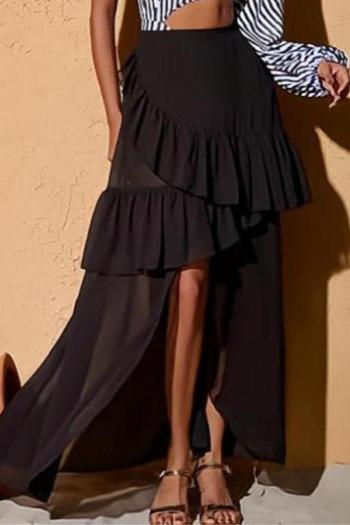 sexy black ruffle beach maxi skirt cover-up