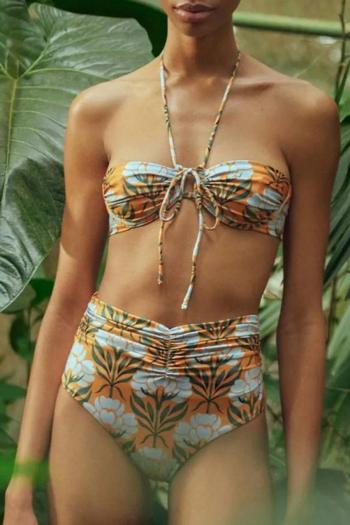 sexy floral printing padded halter-neck high waist bikini set