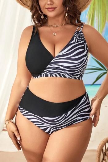 sexy plus size zebra stripe printing backless sling high waist tankini set