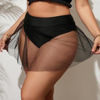 sexy plus size mesh stitching high waist bikini bottoms