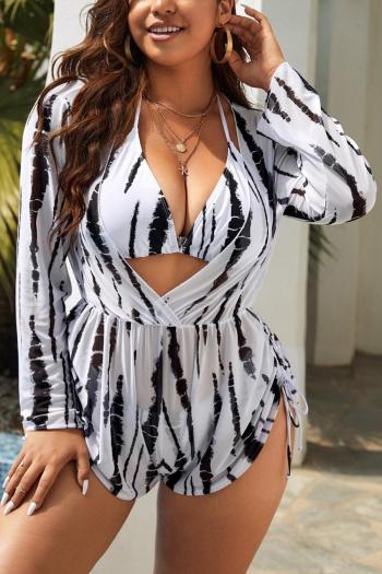 sexy plus size batch printing padded mesh cover-up three-piece swimsuit