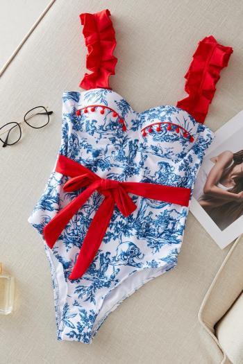 sexy graphic printing non-removable padding underwire sling one-piece swimwear