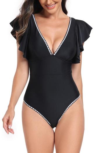 sexy plus size 5 colors padded deep v backless ruffle one-piece swimsuit