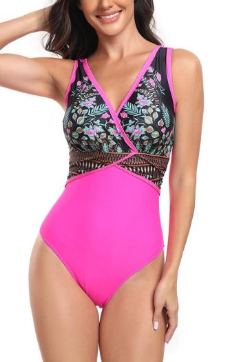 sexy plus size floral print 3 colors padded v-neck backless one-piece swimsuit