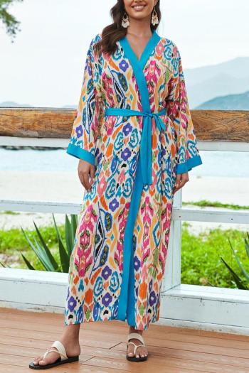 stylish digital printing long sleeve belt kimono cover-up(only cover-up)