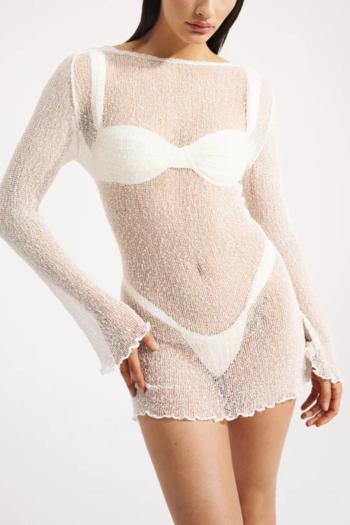 sexy slight stretch solid see-through backless knitted cover-up (only cover-up)