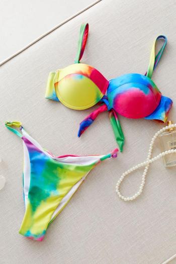 sexy gradient color tie dye non-removable padding underwire bikini set