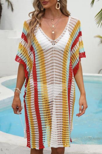 sexy stripe cut out knitted 4 colors v-neck loose cover-up(only cover)