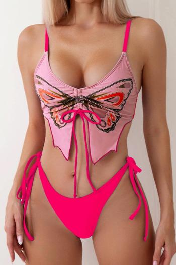sexy butterfly graphic fixed printing padded backless sling tankini set