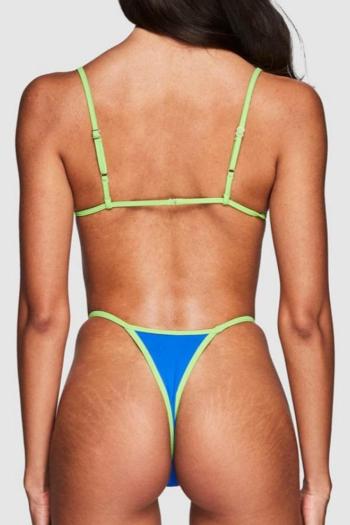 Sexy color-block unpadded backless sling bikini set