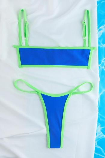Sexy color-block unpadded backless sling bikini set