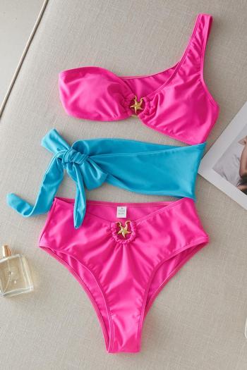 sexy color-block padded metallic starfish shape ring linked one-piece swimsuit