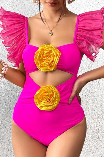 sexy 3d flower mesh ruffle stitching padded hollow one-piece swimsuit