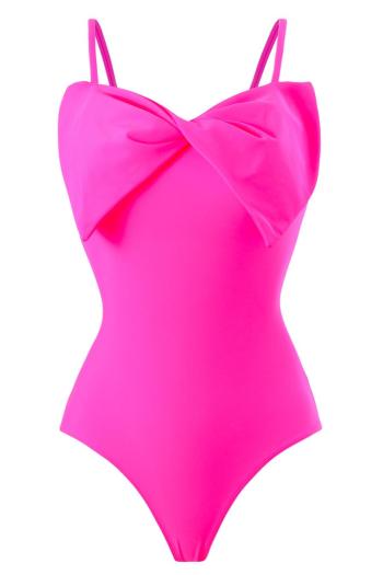 sexy pure color padded bow backless sling one-piece swimsuit