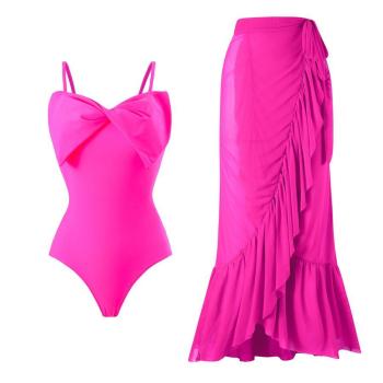sexy padded bow one-piece swimsuit with chiffon skirt(skirt only one size)